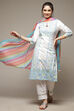 White Woven Straight Kurta Suit Set image number 0